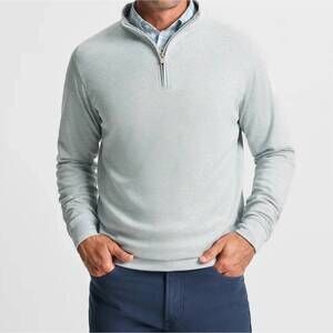 NEW GENTEAL men's cotton blend quarter-zip sweatshirt in fog grey